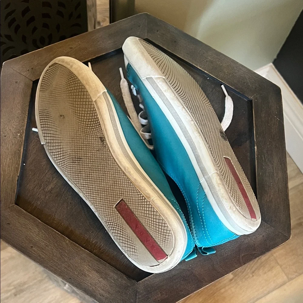 Prada Sneakers, EU 37, leather turquoise w/ white rubber